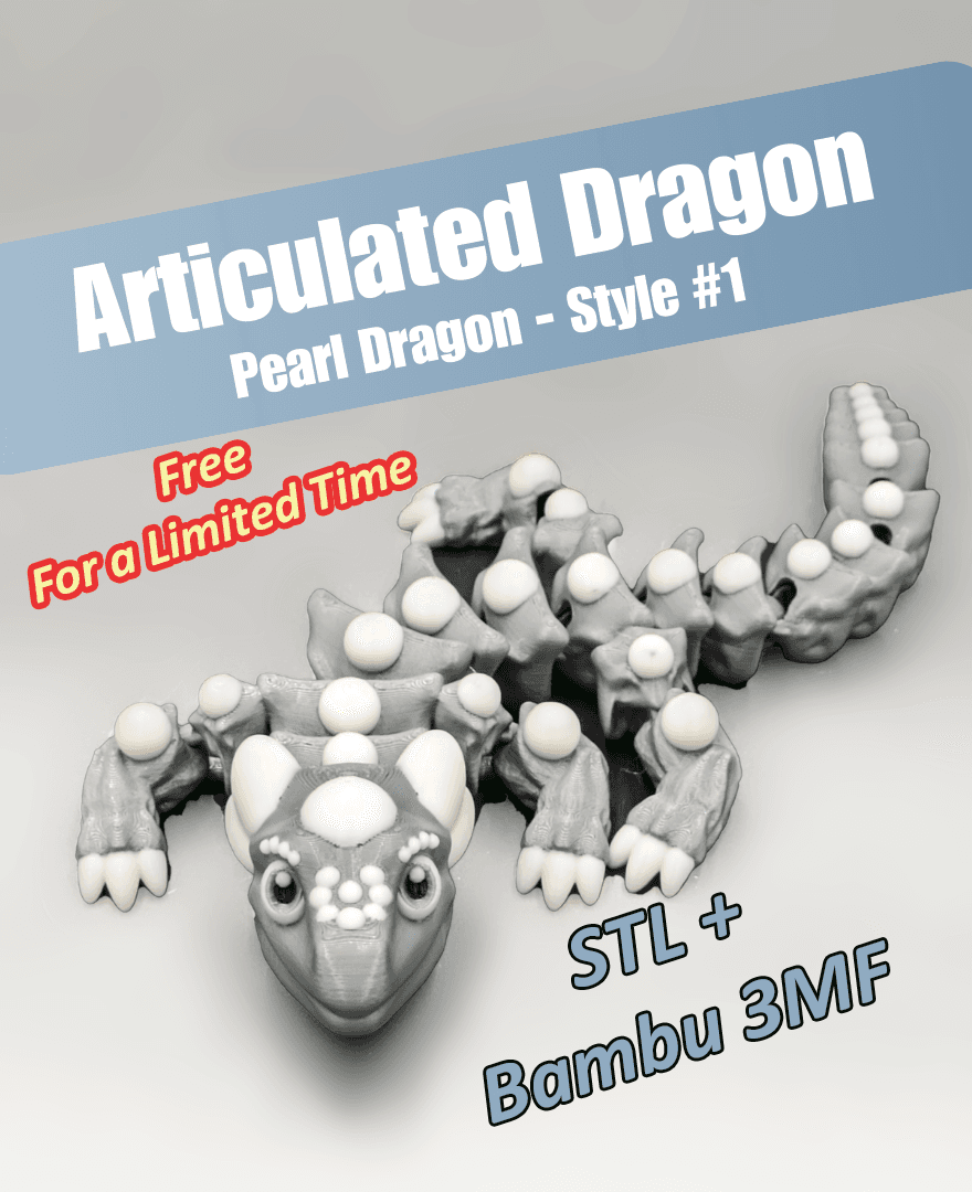 Articulated Dragon - Pearl Dragon, Style #1 - Snap-Flex Fidget Toy 3d model