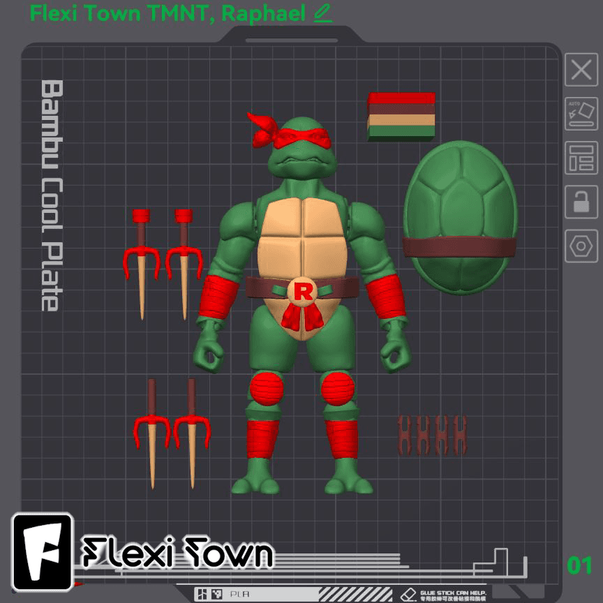 Flexi Print-in-Place Teenage Mutant Ninja Turtles, Raphael 3d model