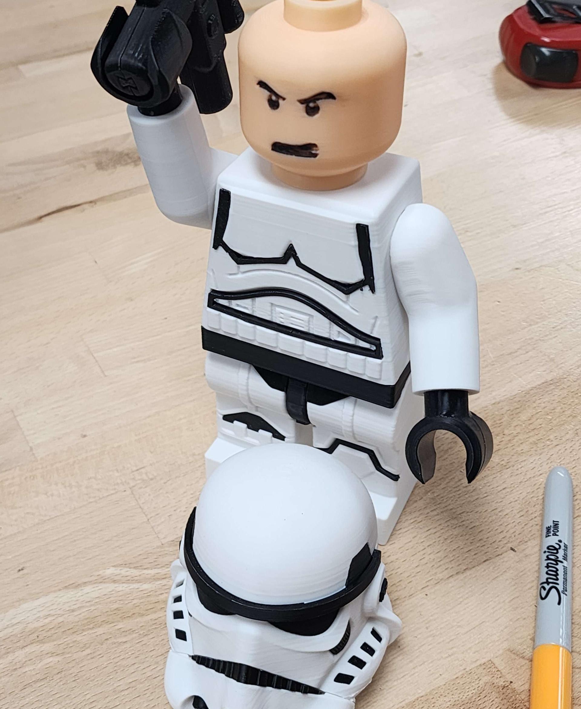 Stormtrooper (6:1 LEGO-inspired brick figure, NO MMU/AMS, NO supports, NO glue) - Easy print, and moderately hassle free assembly. Probably operator error on the hassle. - 3d model