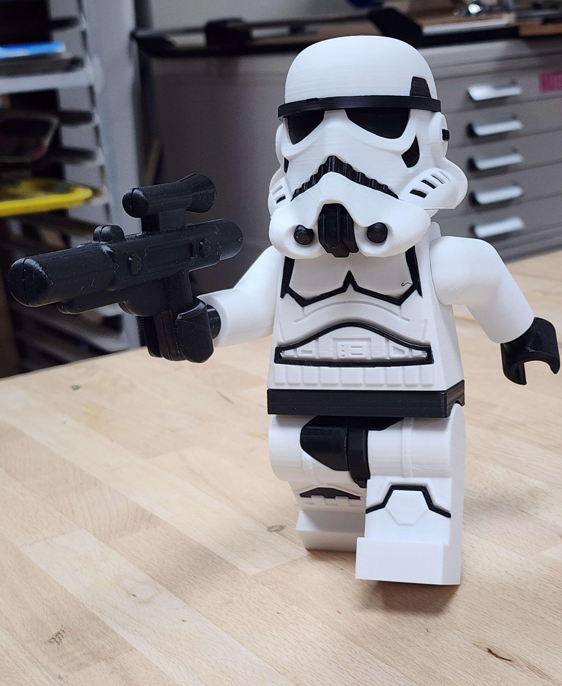 Stormtrooper (6:1 LEGO-inspired brick figure, NO MMU/AMS, NO supports, NO glue) - Action shot - 3d model