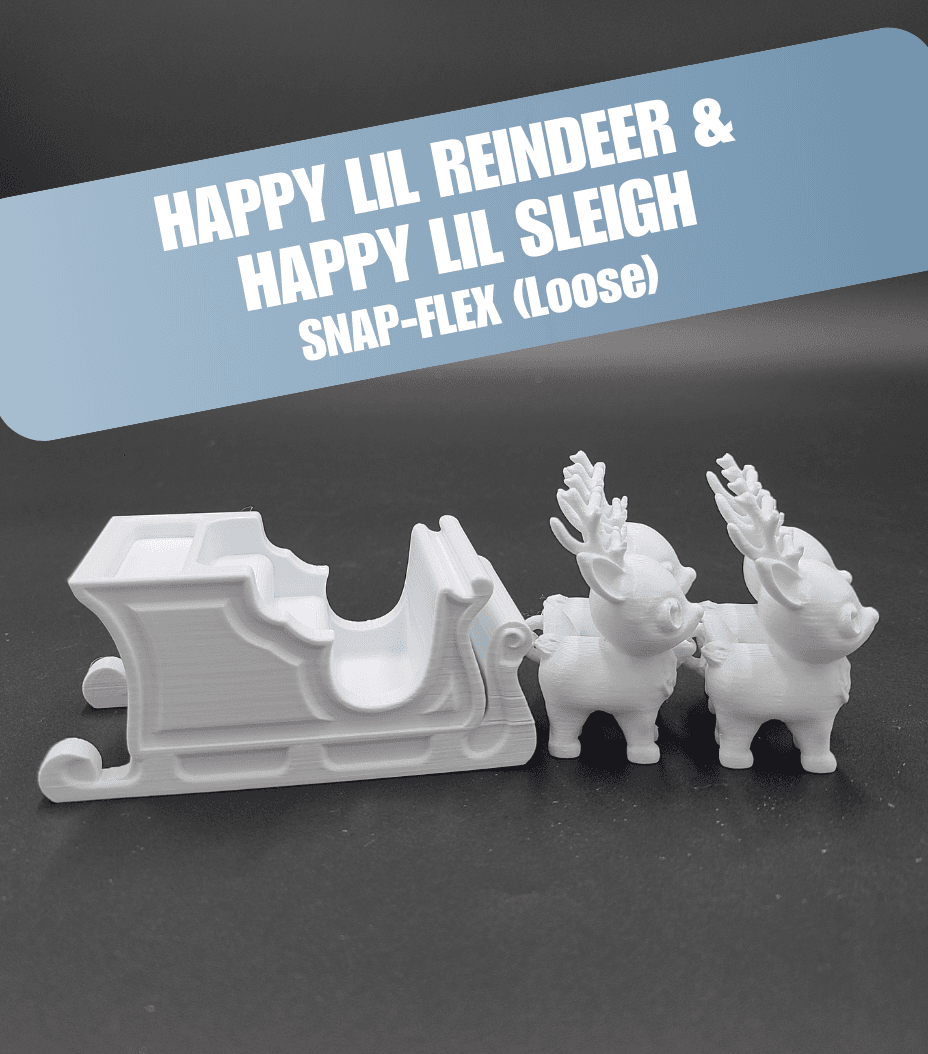 Happy Lil Reindeer & Sleigh - Articulated Snap-Flex Fidget (Loose Joints) 3d model