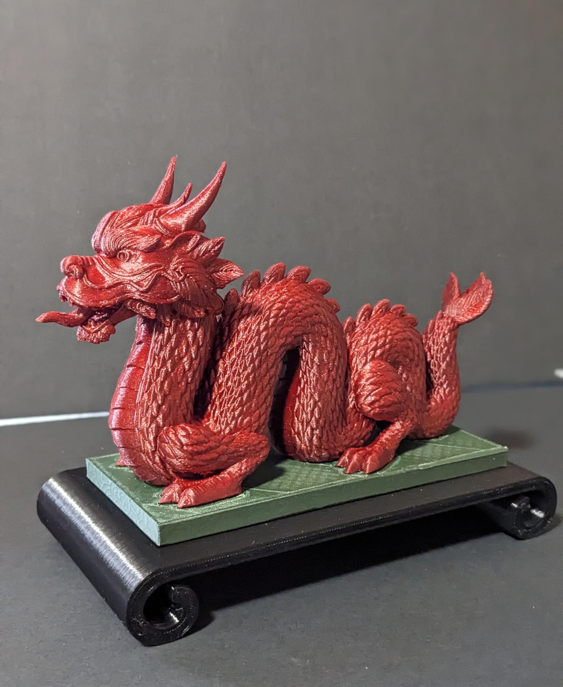 Chinese Dragon -Platform Statue - Made using Eryone Galaxy Red PLA, Polymaker LM Sparkle Green PLA Pro and generic black PETG. - 3d model