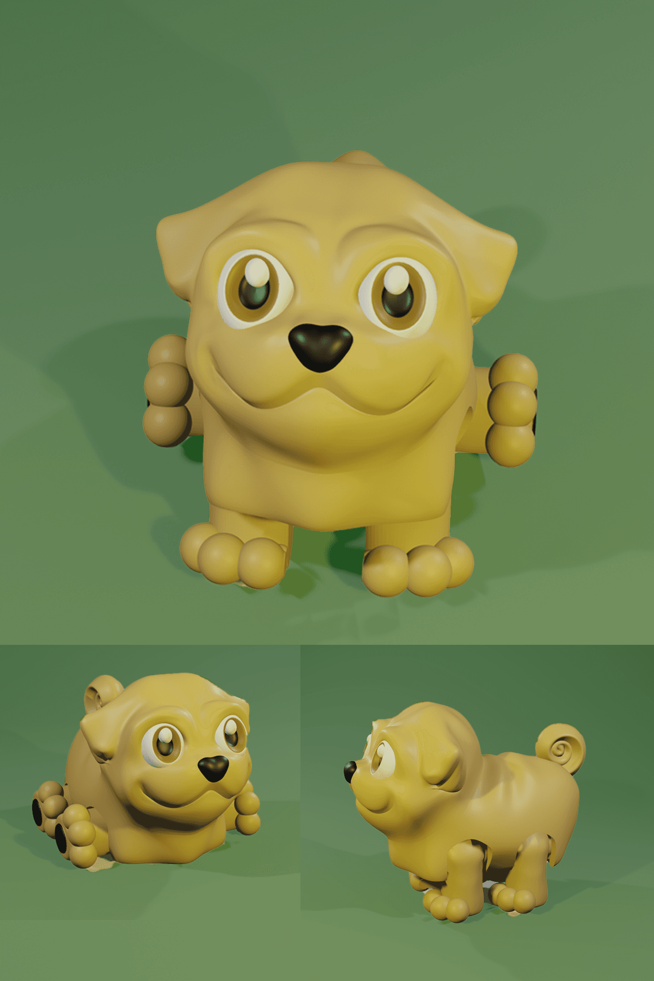Flexi Pug - Articulated Dog, Style #1 3d model