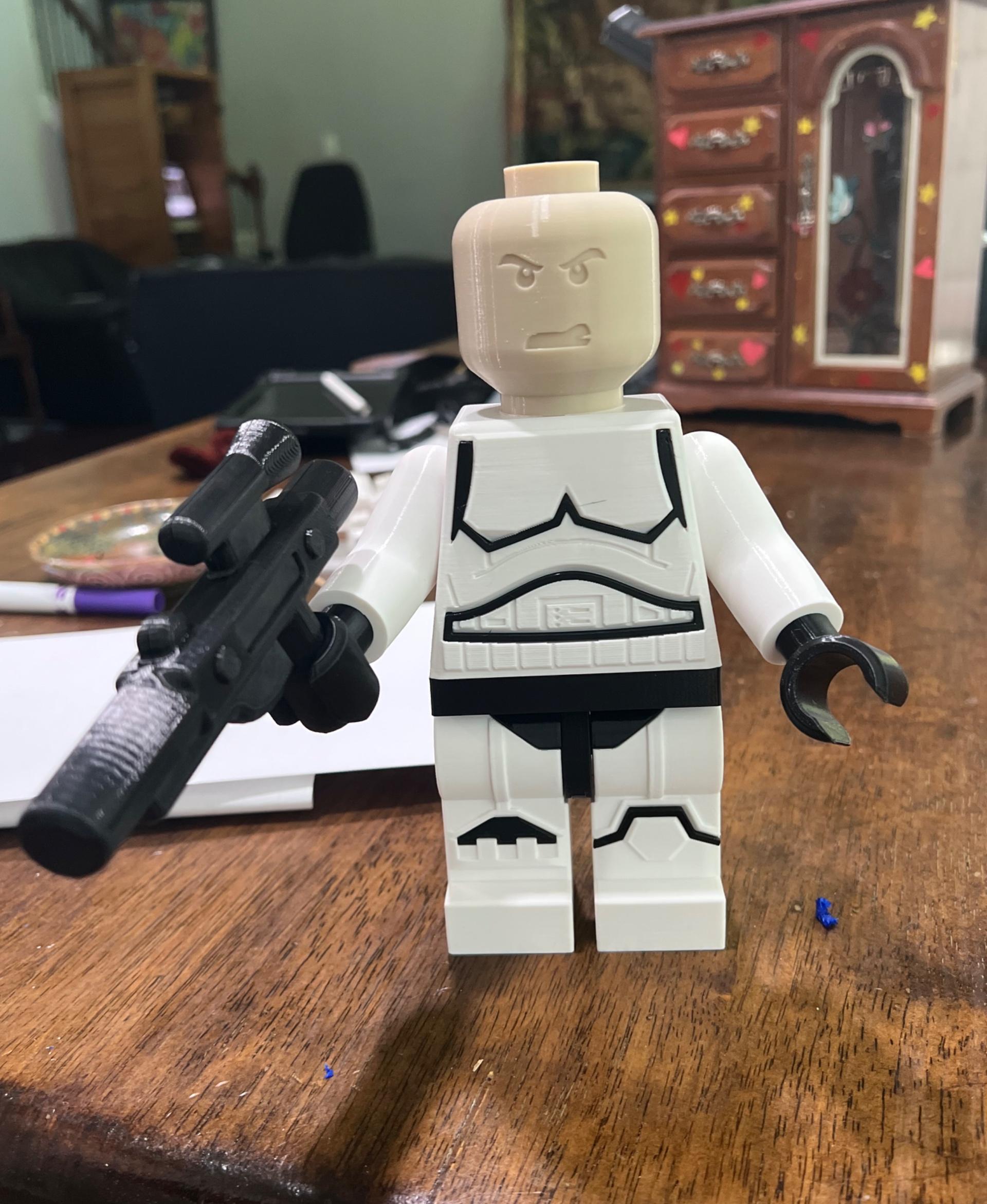 Stormtrooper (6:1 LEGO-inspired brick figure, NO MMU/AMS, NO supports, NO glue) - Bone white inland PLA for the head  - 3d model