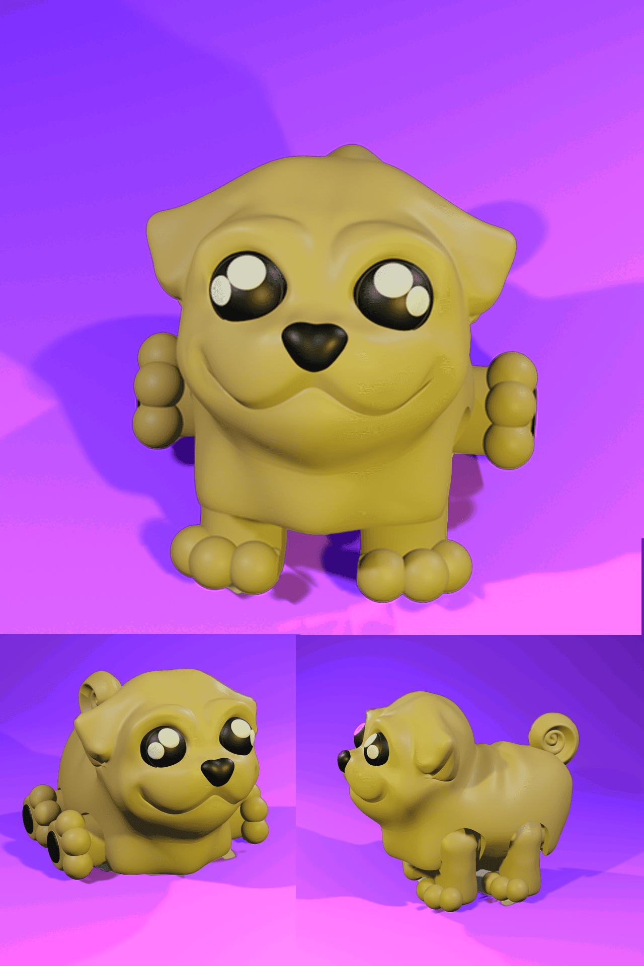 Flexi Pug - Articulated Dog, Style #3 3d model