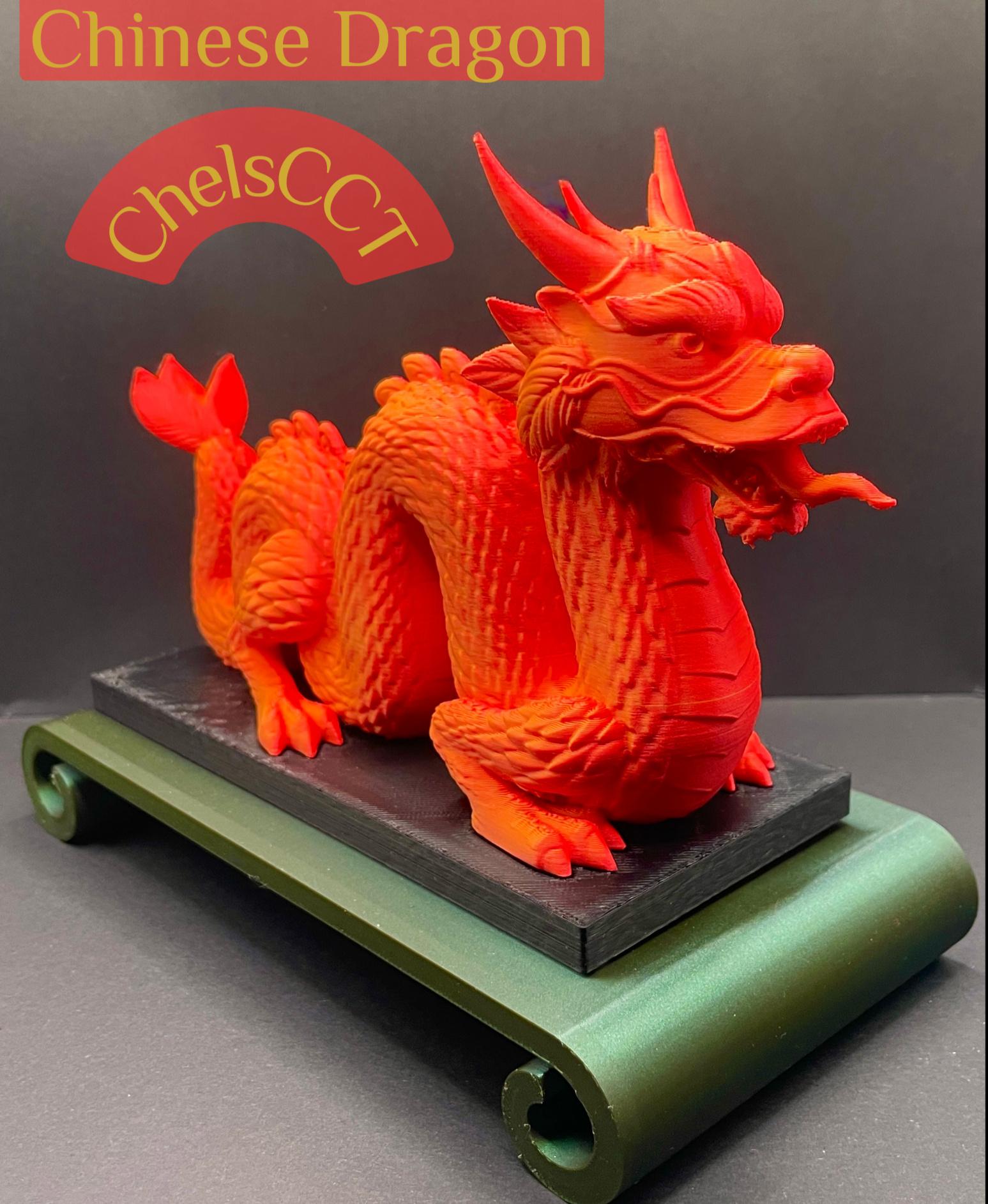 Chinese Dragon -Platform Statue - Overture Red/Orange Matte, Polymaker Dark Sparkle Green & Charcoal PolyTerra PLA - 3d model