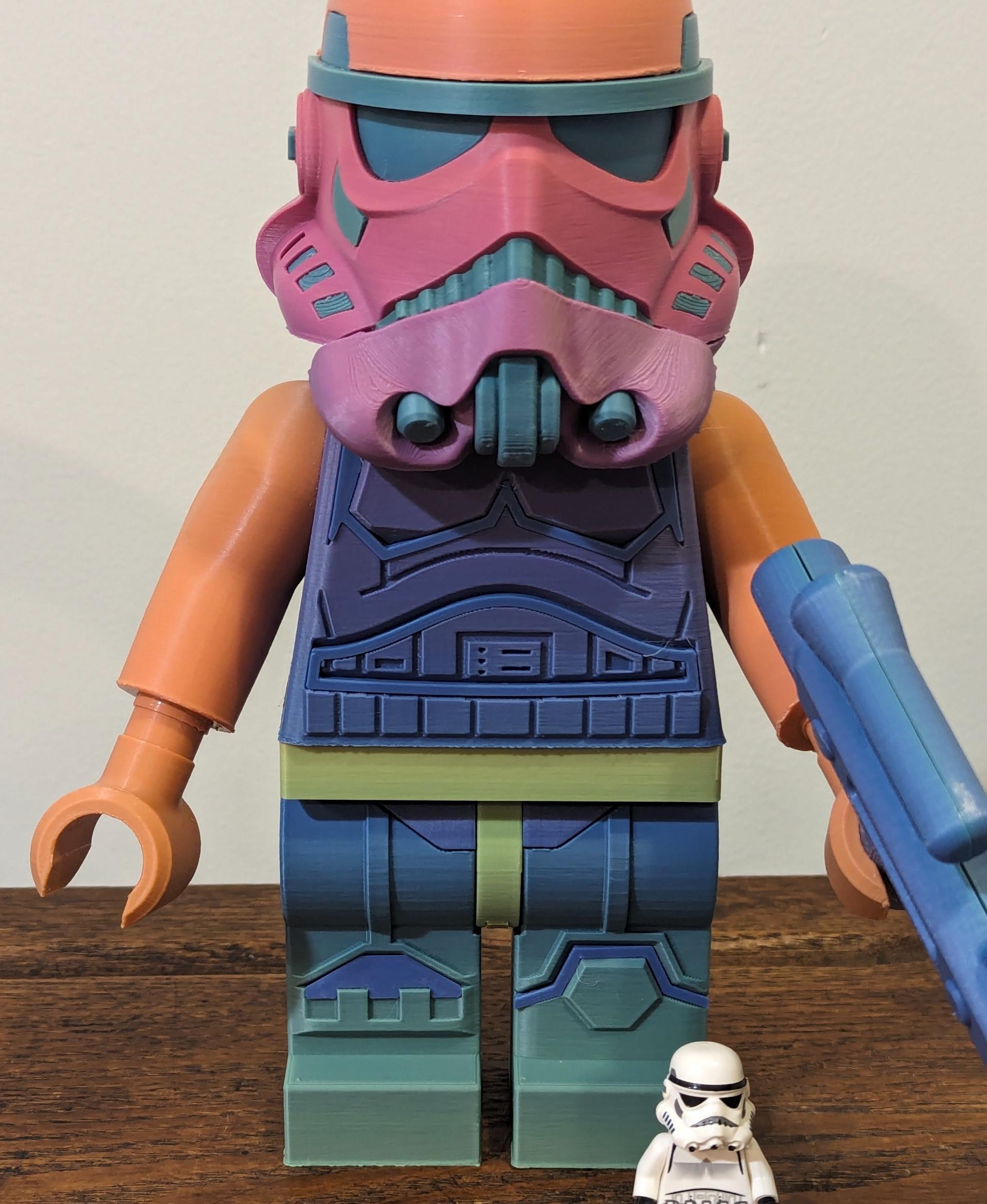 Stormtrooper (6:1 LEGO-inspired brick figure, NO MMU/AMS, NO supports, NO glue) - Sliceworx Matte Rainbow PLA - 3d model